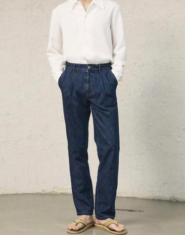 ONE PLEAT DENIM PANTS (Medium Blue)