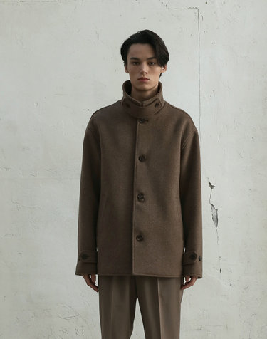 WOOL HALF COAT (MELANGE BROWN)