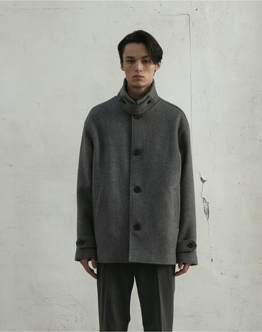 WOOL HALF COAT (MELANGE GRAY)