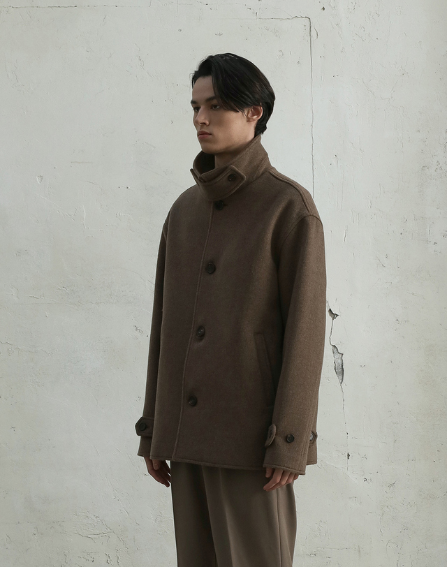필시크 WOOL HALF COAT (MELANGE BROWN) 착용컷