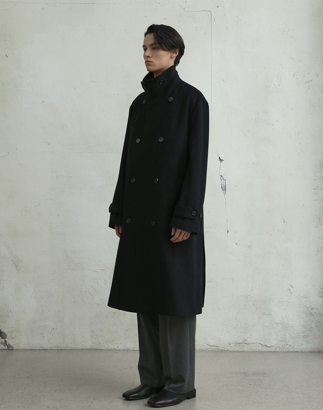 필시크 LAMBWOOL OFFICER COAT (BLACK) 브라운 착용컷