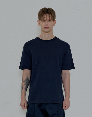 ORGANIC COTTON WAFFLE KNIT T-SHIRT (Navy)