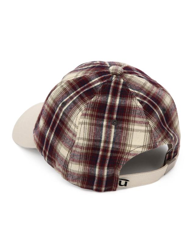 언더컨트롤 체크 패턴 볼캡 R CROSS LOGO / CLASSIC B B / WINE CHECK 착용컷