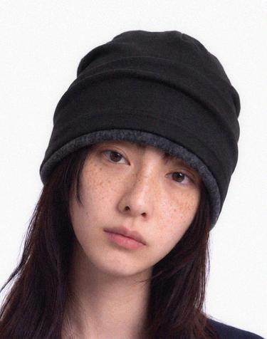 겨울 롤업 이중 레이어드 슬러브 롱비니 남녀공용 모자 DOUBLE KNIT HAT / AG WOOL / FADED BLACK