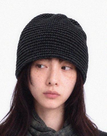 모노톤 스트라이프 와플 니트 방한 숏비니 NO CUFF THICK WINTER HAT / BRUSHED BLOCK / CHARCOAL BLACK