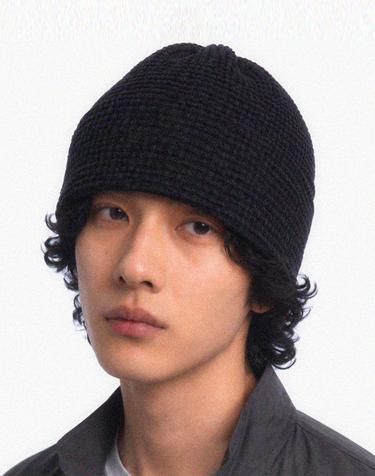모노톤 스트라이프 와플 니트 방한 숏비니 NO CUFF THICK WINTER HAT / BRUSHED BLOCK / PURPLE NAVY
