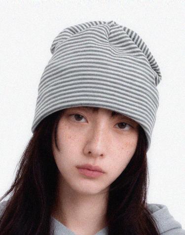 플리스 겨울 스트라이프 투톤 니트 두겹 비니 TENCEL MIX LONG WINTER HAT / DUAL COLOR / GREY MILK