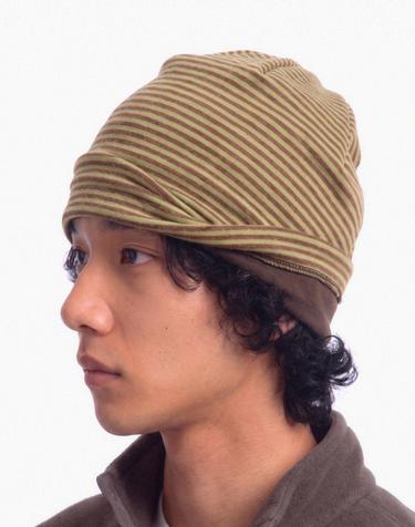 플리스 겨울 스트라이프 투톤 니트 두겹 비니 TENCEL MIX LONG WINTER HAT / DUAL COLOR / OLIVE BROWN