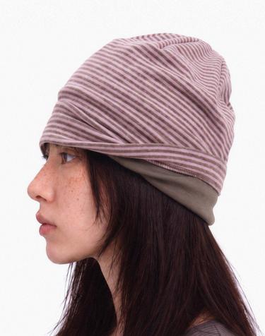 플리스 겨울 스트라이프 투톤 니트 두겹 비니 TENCEL MIX LONG WINTER HAT / DUAL COLOR / PINK KHAKI
