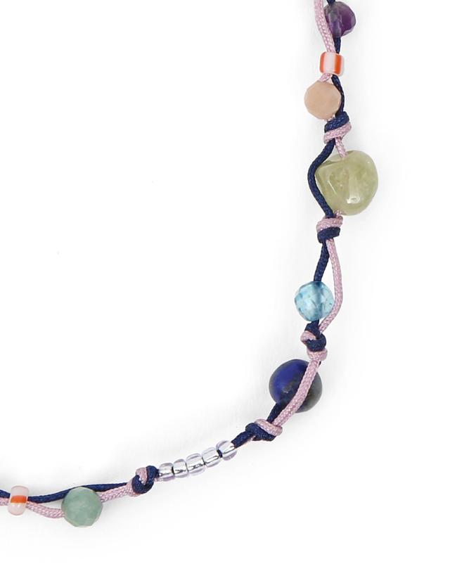 언더컨트롤 컬러풀 원석 비즈 장식 사이즈 조절 캐주얼 팔찌 COLOR STONE / BEADS BRACELET / P NAVY 착용컷