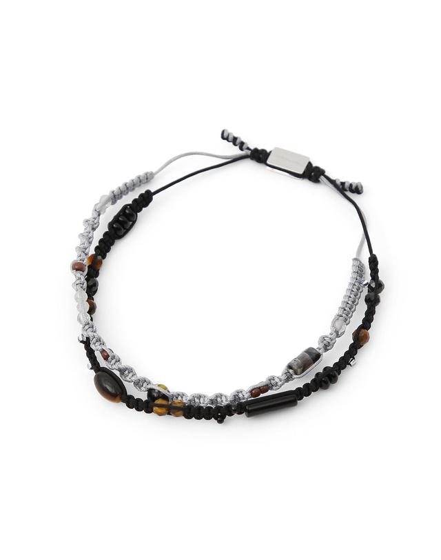 언더컨트롤 더블 레이어 두줄 원석 비즈 사이즈 조절 스틸 팔찌 DOUBLE LAYER / BEADS BRACELET / BG 착용컷