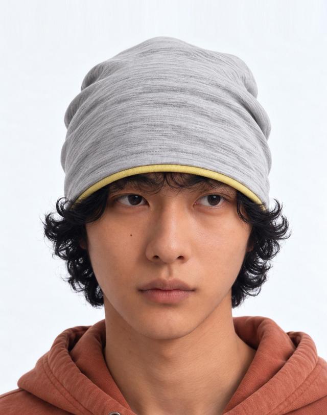 언더컨트롤 여름 얇은 라인 레이어드 슬럽 비니 남녀공용 모자 BEANIE / LAYERED SLUB / LIGHT GREY 착용컷