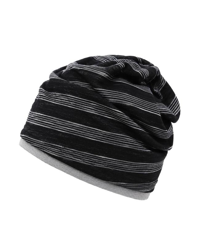 언더컨트롤 여름 얇은 라인 레이어드 슬럽 비니 남녀공용 모자 BEANIE / LAYERED SLUB / STRIPE BLACK 착용컷