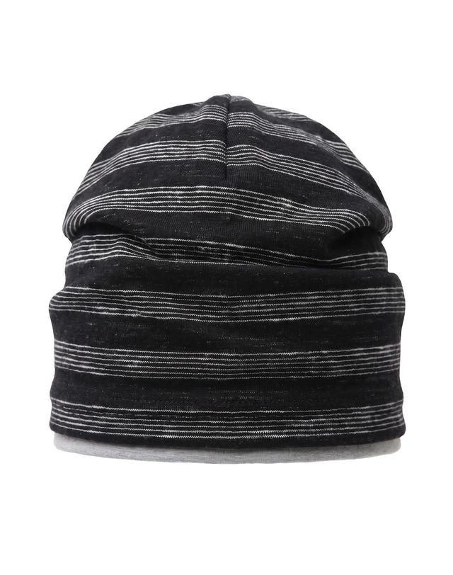 언더컨트롤 여름 얇은 라인 레이어드 슬럽 비니 남녀공용 모자 BEANIE / LAYERED SLUB / STRIPE BLACK 착용컷
