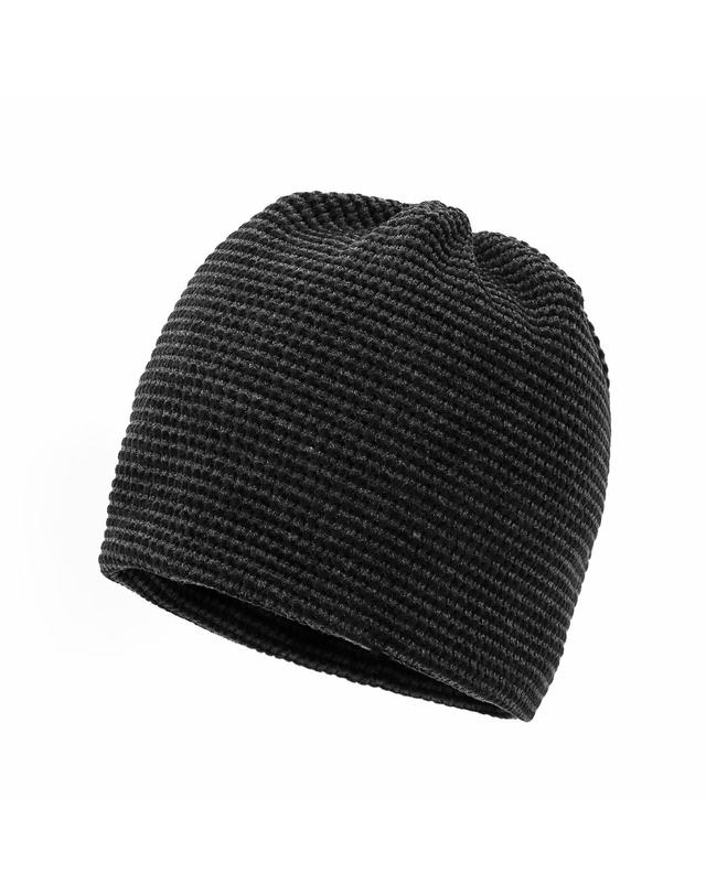 언더컨트롤 모노톤 스트라이프 와플 니트 방한 숏비니 NO CUFF THICK WINTER HAT / BRUSHED BLOCK / CHARCOAL BLACK 착용컷