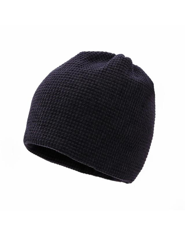 언더컨트롤 모노톤 스트라이프 와플 니트 방한 숏비니 NO CUFF THICK WINTER HAT / BRUSHED BLOCK / PURPLE NAVY 착용컷