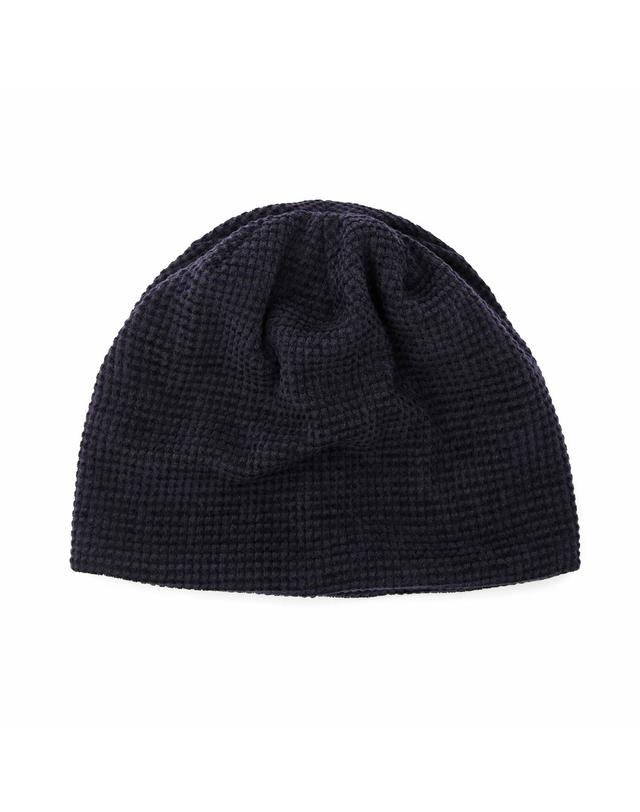 언더컨트롤 모노톤 스트라이프 와플 니트 방한 숏비니 NO CUFF THICK WINTER HAT / BRUSHED BLOCK / PURPLE NAVY 착용컷