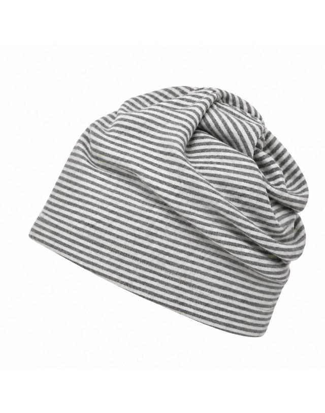 언더컨트롤 플리스 겨울 스트라이프 투톤 니트 두겹 비니 TENCEL MIX LONG WINTER HAT / DUAL COLOR / GREY MILK 착용컷