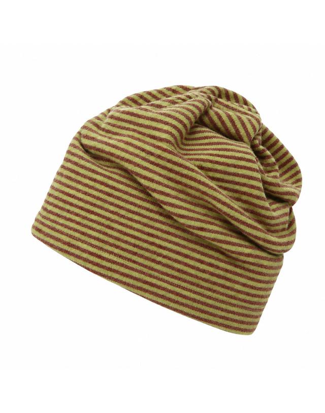 언더컨트롤 플리스 겨울 스트라이프 투톤 니트 두겹 비니 TENCEL MIX LONG WINTER HAT / DUAL COLOR / OLIVE BROWN 착용컷