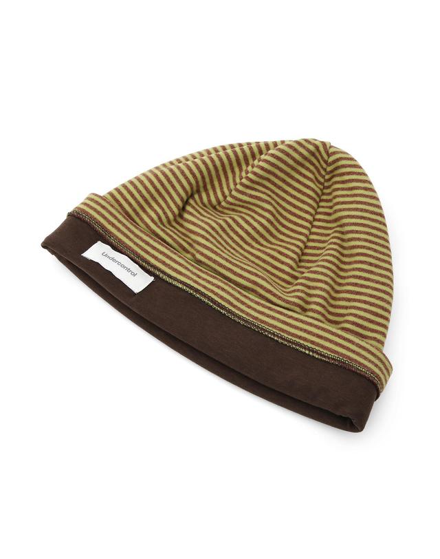 언더컨트롤 플리스 겨울 스트라이프 투톤 니트 두겹 비니 TENCEL MIX LONG WINTER HAT / DUAL COLOR / OLIVE BROWN 착용컷