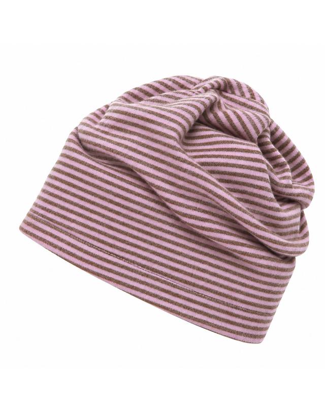 언더컨트롤 플리스 겨울 스트라이프 투톤 니트 두겹 비니 TENCEL MIX LONG WINTER HAT / DUAL COLOR / PINK KHAKI 착용컷