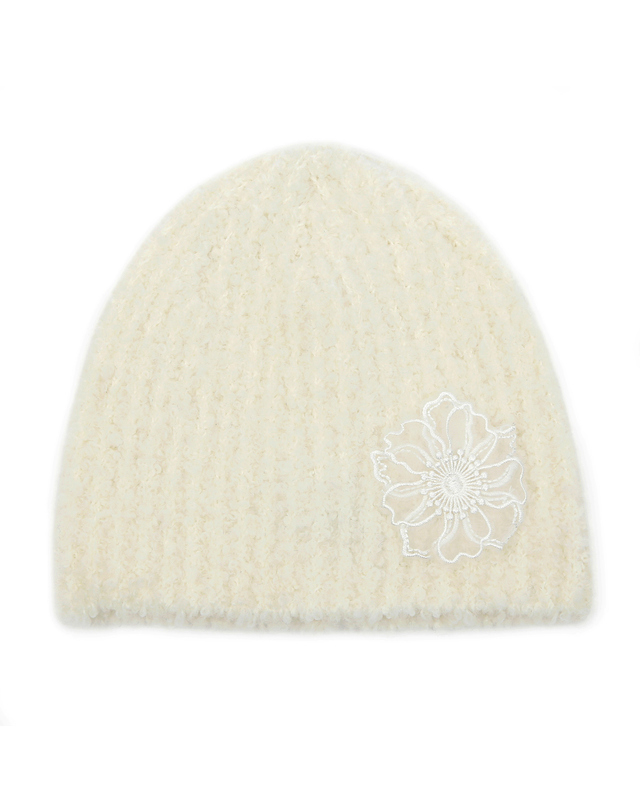 언더컨트롤 스튜디오 겨울 부클 비니 FLOWER SINGLE BEANIE / MOHAIR BOUCLE / CREAM 착용컷