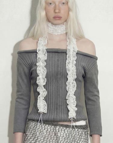 끈 조절 여름 스카프 STRING PLEATS MUFFLER / LACE / WHITE
