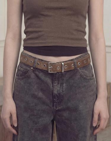 아일렛 송치 벨트 HAIRCALF BELT / EYELET / BROWN