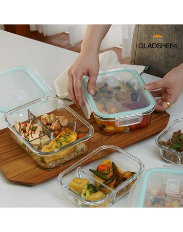 [GLADSHEIM] 글래즈하임 오븐 글라스 칸칸 스팀홀 밀폐용기 3P(2칸) GH-GLC111G3
