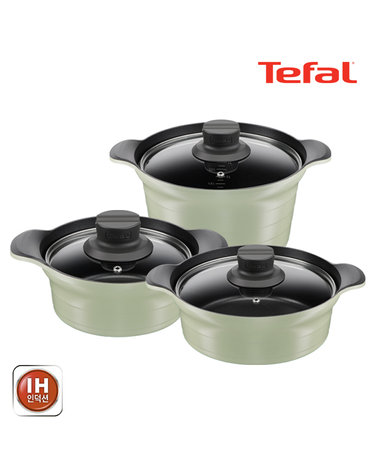 [Tefal] 테팔 인덕션 티타늄 아로마 통주물 냄비 3종세트(뚝18+양24+전24)