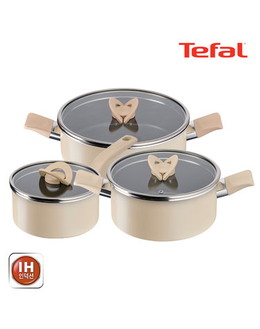 [Tefal] 테팔 인덕션 블라썸 냄비 베이지 3종세트(편18+양20+전24)