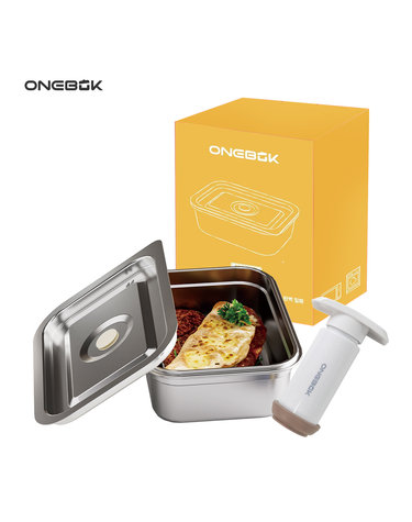 [ONEBOK] 원복 전자레인지용 올스텐 진공용기 1200ml + 수동진공펌프 세트