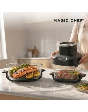 [MagicChef] 매직쉐프 크리스피 올인원 듀얼 바스켓 유리 에어프라이어 4.5+1.8L MAF-LW4518BK