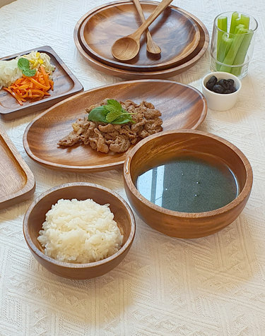 Holin 아카시아 통원목 수제 우드 공기 대접 1인조 2P 세트