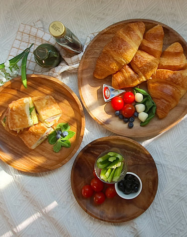 Holin 아카시아 통원목 수제 우드 원형접시 3P 세트