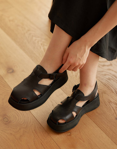 BMS22020 LEAF PLATFORM SANDAL / 2COLORS