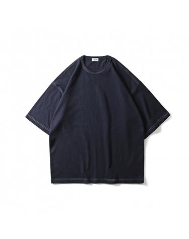 [ESFAI] COLOR STITCH SHORT SLEEVE T SHIRTS (NAVY)
