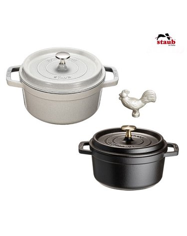 [스타우브] 꼬꼬떼 원형냄비 혼수세트 블랙18cm + 화이트트러플 20cm + 닭손잡이