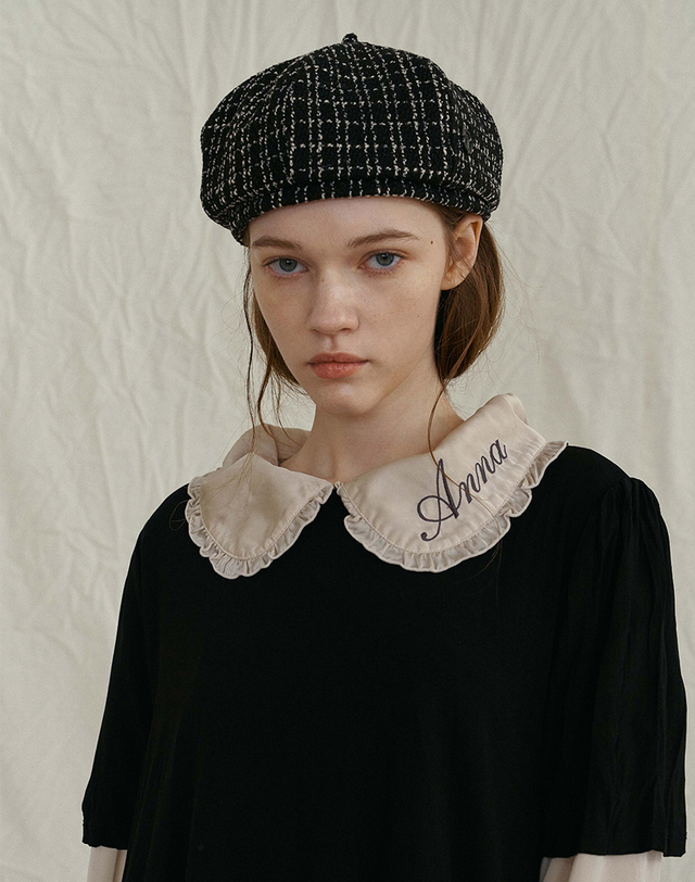 포에지담 DOME BERET_tweed black 착용컷