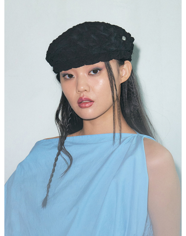 포에지담 PUFF BERET IN BLACK 착용컷