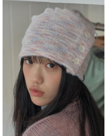 BUTTON DRAW BEANIE IN MAUVE