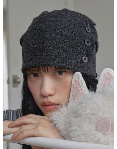 BUTTON DRAW BEANIE IN BLACK