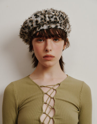 [Life PORTRAIT] Fringe leopard beret in brown