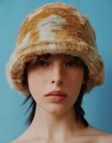 [Life PORTRAIT] Fur meatel hat in aqua mix