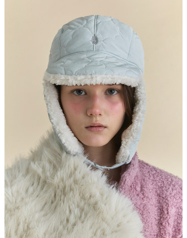 PADDING EARFLAP HAT IN CLOVER ICEBERG