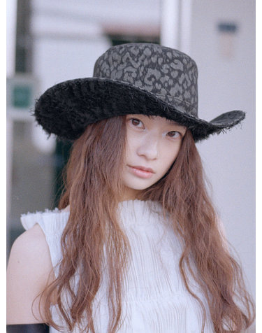 LEOPARD FEDORA IN BLACK FRINGE