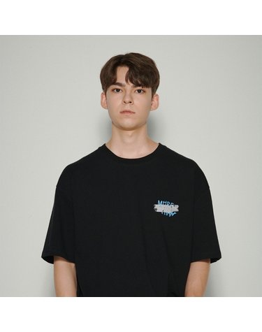 로고 테이프 반팔 블랙