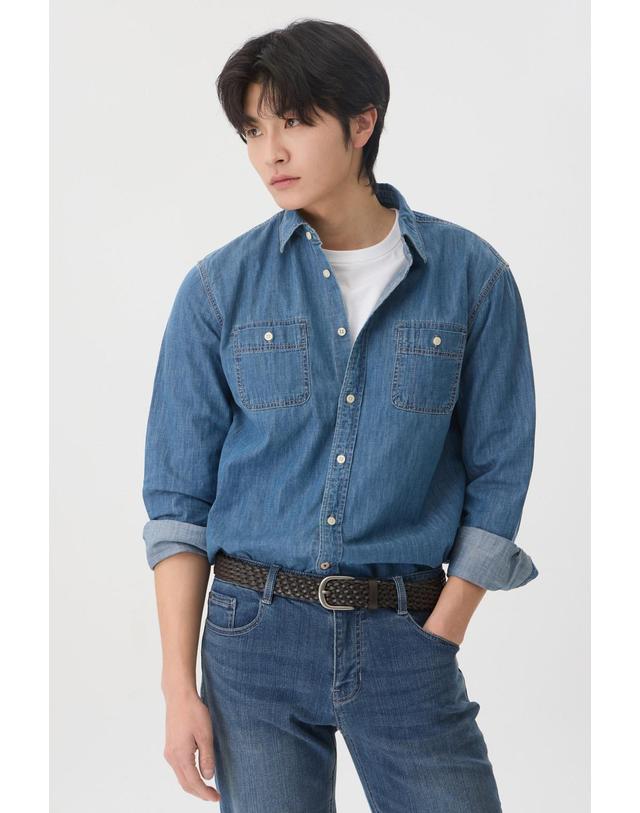 브렌우드 캐주얼 데님 셔츠 BRSAX26111BUX 착용컷