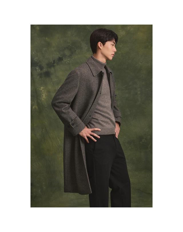 브렌우드 울블렌디드 헤링본 셋인 싱글 롱코트 BRCBW26552BRX 착용컷