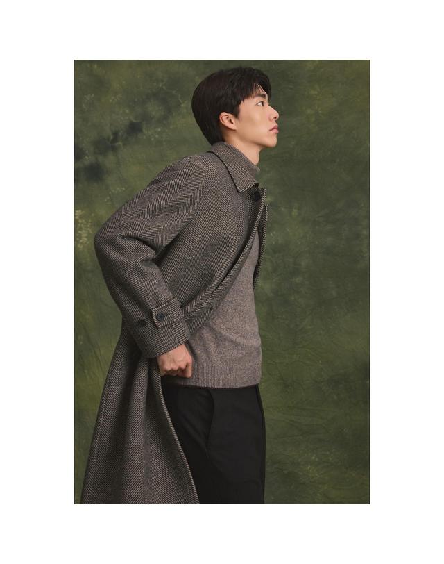 브렌우드 울블렌디드 헤링본 셋인 싱글 롱코트 BRCBW26552BRX 착용컷